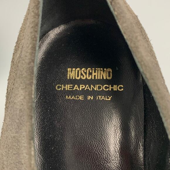 MOSCHINO Size 9.5 Brown Suede Gold Trim Laces - Picture 6 of 7